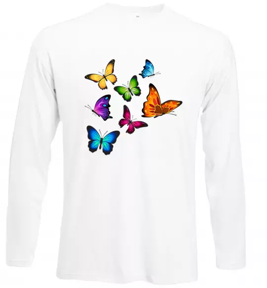 Лонгслив Різнокольорові метелики Белый фото