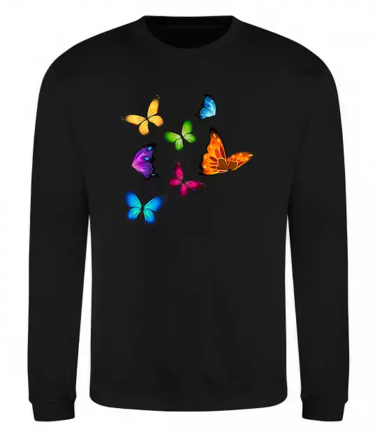 Світшот Різнокольорові метелики Чорний фото