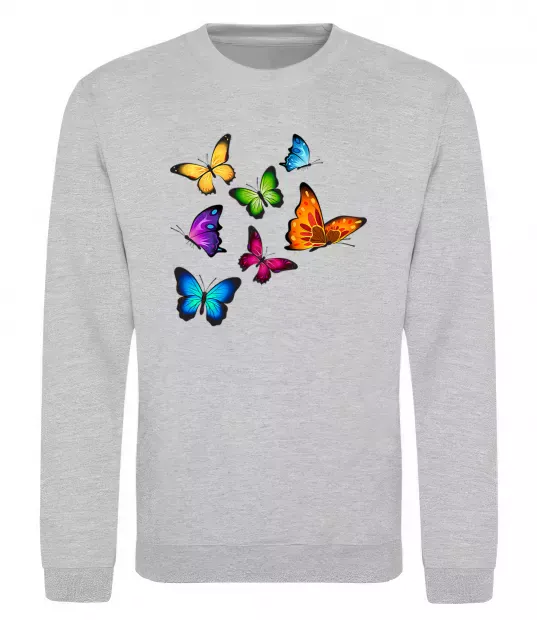 Світшот Різнокольорові метелики Сірий меланж фото