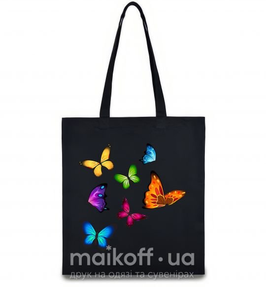 Эко-сумка Разноцветные Бабочки Черный фото