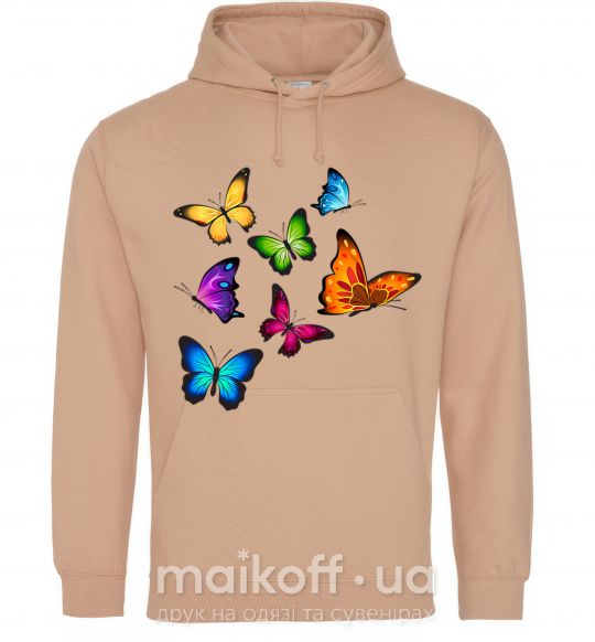 Мужская толстовка (худи) Разноцветные Бабочки Песочный фото