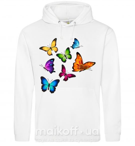 Женская толстовка (худи) Разноцветные Бабочки Белый фото