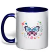 Чашка с цветной ручкой Метелики в квітах Глубокий темно-синий фото