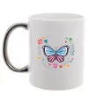 Чашка с цветной ручкой Метелики в квітах Серебро фото