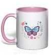 Чашка з кольоровою ручкою Бабочки в Цветах Ніжно рожевий фото