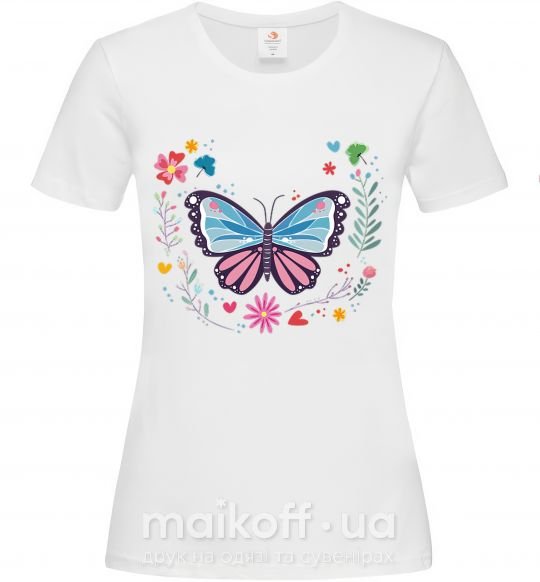 Жіноча футболка Бабочки в Цветах Білий фото
