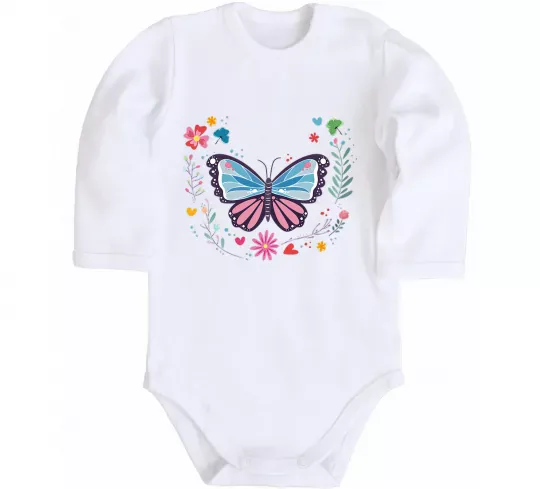 Детский боди Метелики в квітах Белый фото