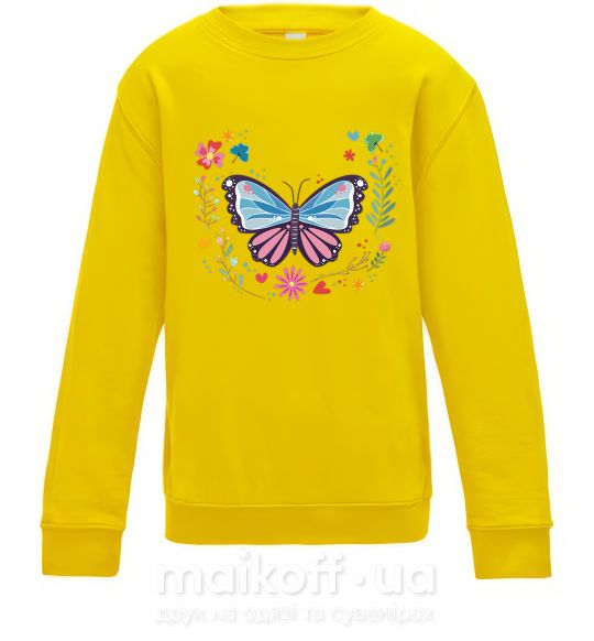 Дитячий світшот Бабочки в Цветах Сонячно жовтий фото