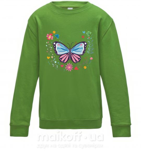 Дитячий світшот Бабочки в Цветах Лаймовий фото