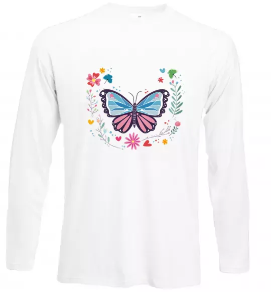 Лонгслів Метелики в квітах Білий фото