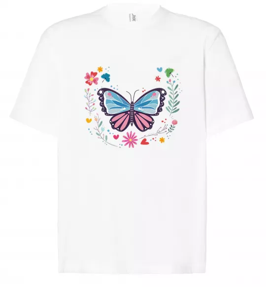 Футболка Оверсайз Метелики в квітах Белый фото