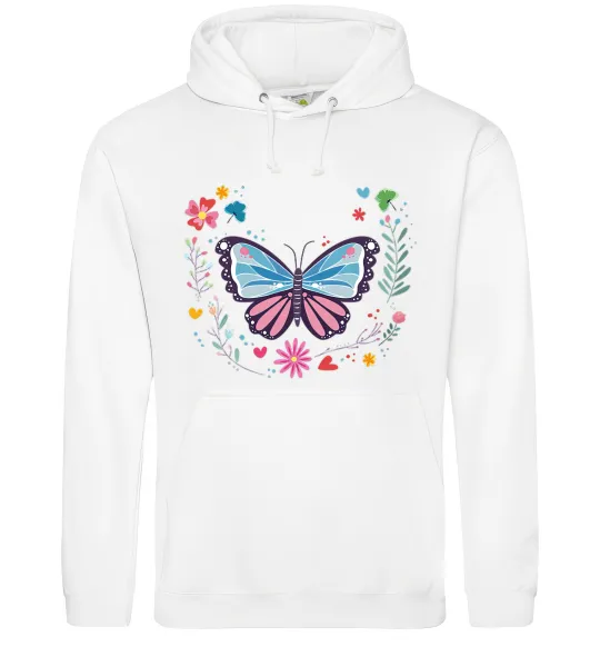 Мужская толстовка (худи) Метелики в квітах Белый фото