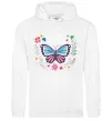 Мужская толстовка (худи) Метелики в квітах Белый фото