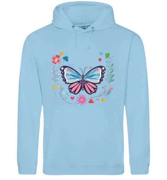 Мужская толстовка (худи) Метелики в квітах Голубой фото