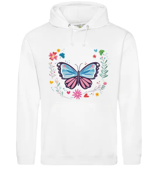 Женская толстовка (худи) Метелики в квітах Белый фото
