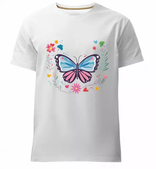 Мужская премиум футболка Метелики в квітах Белый фото
