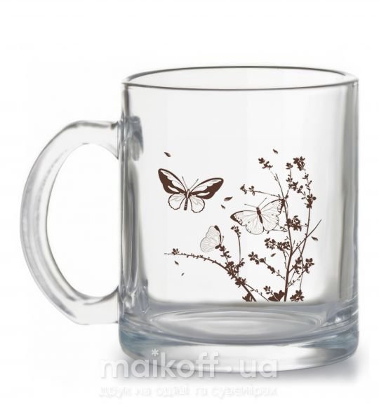 Чашка стеклянная Бабочки в Ветвях Прозрачный фото