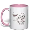 Чашка з кольоровою ручкою Метелики на гілках Ніжно рожевий фото