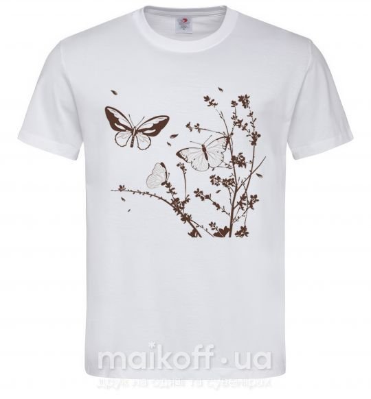 Мужская футболка Бабочки в Ветвях Белый фото