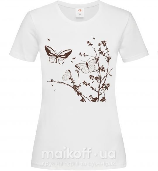 Жіноча футболка Бабочки в Ветвях Білий фото