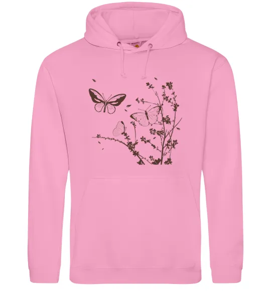 Мужская толстовка (худи) Метелики на гілках Розовый фото