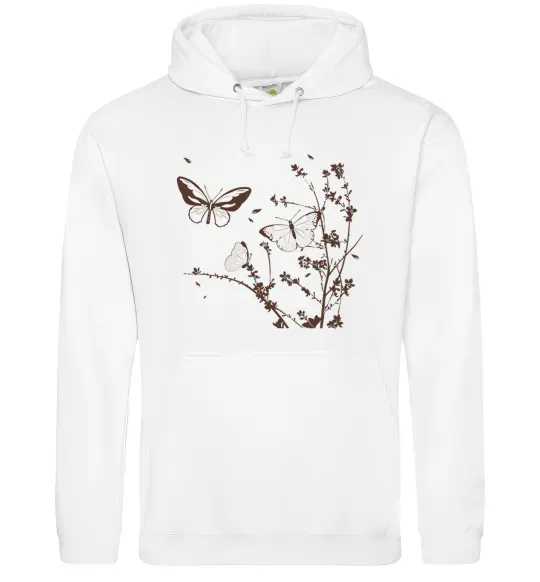 Жіноча толстовка (худі) Метелики на гілках Білий фото