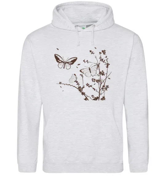 Жіноча толстовка (худі) Метелики на гілках Сірий меланж фото