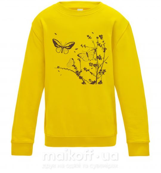 Детский Свитшот Бабочки в Ветвях Солнечно желтый фото