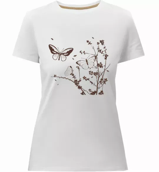 Женская премиум футболка Метелики на гілках Белый фото