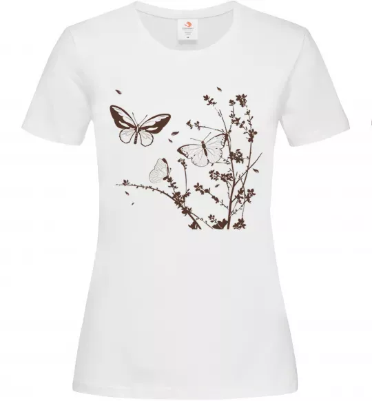 Жіноча футболка Метелики на гілках Білий фото