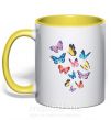 Чашка з кольоровою ручкою Разные бабочки Сонячно жовтий фото