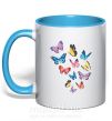 Чашка с цветной ручкой Разные бабочки Голубой фото
