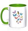 Чашка з кольоровою ручкою Разные бабочки Зелений фото