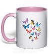 Чашка с цветной ручкой Разные бабочки Нежно розовый фото
