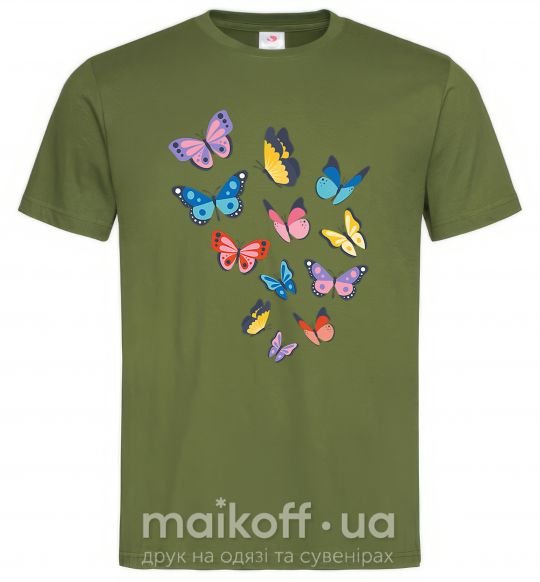 Мужская футболка Разные бабочки Оливковый фото
