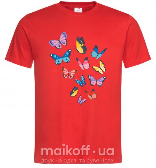 Мужская футболка Разные бабочки Красный фото