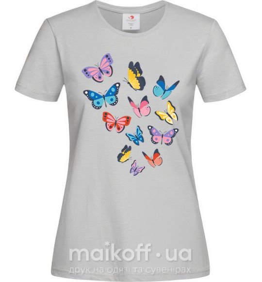 Женская футболка Разные бабочки Серый фото