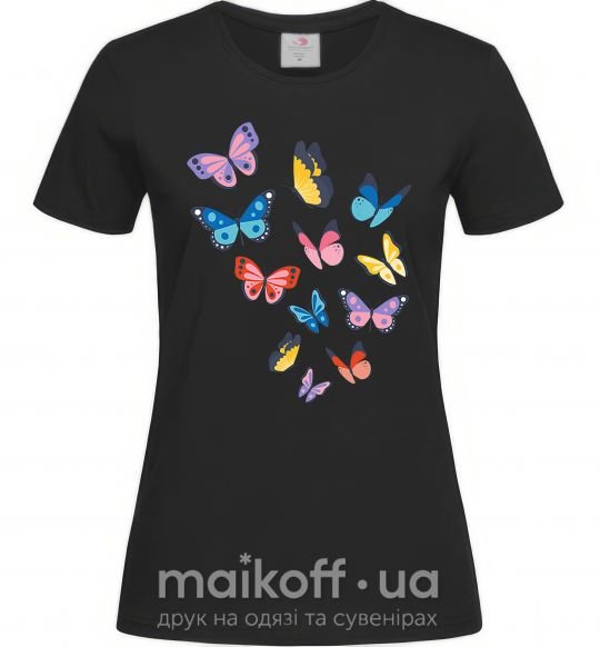Жіноча футболка Разные бабочки Чорний фото