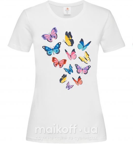 Женская футболка Разные бабочки Белый фото
