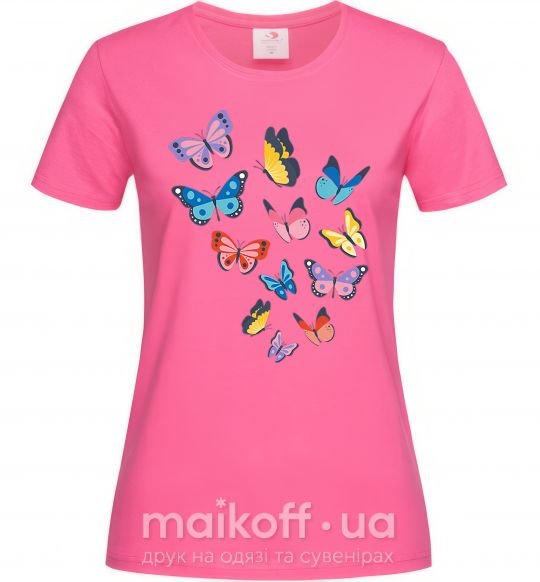 Жіноча футболка Разные бабочки Яскраво-рожевий фото