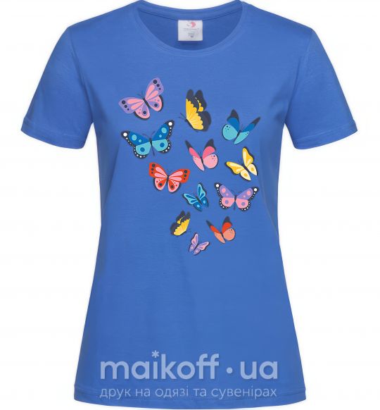 Женская футболка Разные бабочки Ярко-синий фото