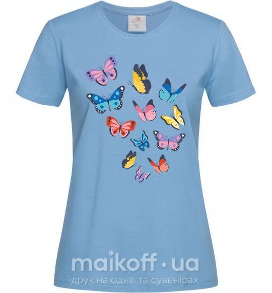 Жіноча футболка Разные бабочки Блакитний фото