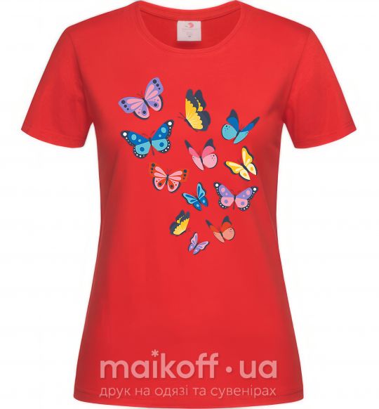 Жіноча футболка Разные бабочки Червоний фото