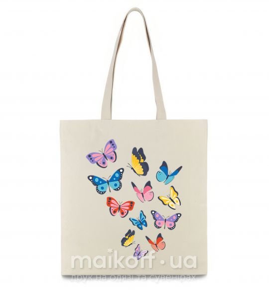 Эко-сумка Разные бабочки Бежевый фото