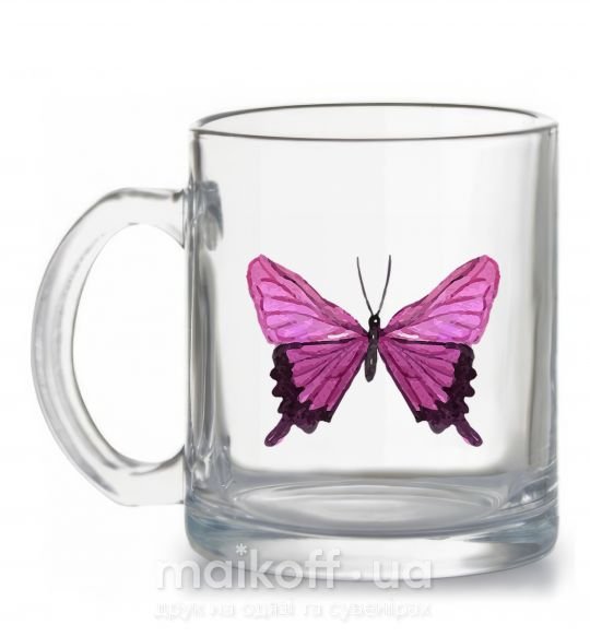 Чашка скляна Фиолетовая бабочка Прозорий фото