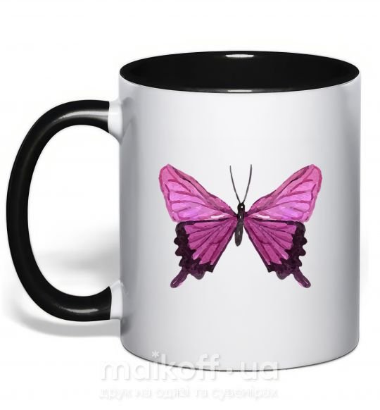 Чашка с цветной ручкой Фиолетовая бабочка Черный фото