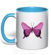 Чашка с цветной ручкой Фиолетовая бабочка Голубой фото