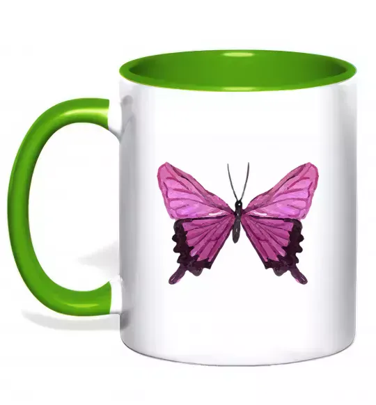 Чашка с цветной ручкой Фіолетово-рожевий метелик Зеленый фото
