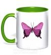 Чашка з кольоровою ручкою Фиолетовая бабочка Зелений фото