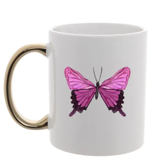 Чашка с цветной ручкой Фіолетово-рожевий метелик Золото фото